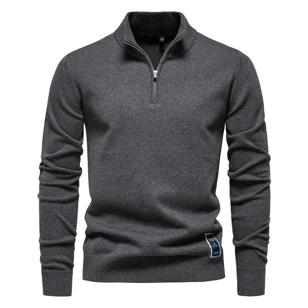 Herren-Pullover aus Baumwolle mit Viertelreißverschluss – Poloshirt aus einfarbigem Strick mit Stehkragen | ZSW-03