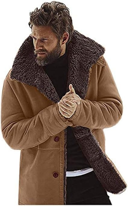 Herren Winter Warmer Pelz Trenchcoat Dicke Mittellange Jacke | B024
