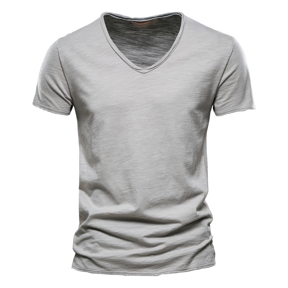 Herren T-Shirt mit tiefem V-Ausschnitt, 100 % Baumwolle, einfarbig, V-Kragen, hochwertiges Basic-T-Shirt | F037