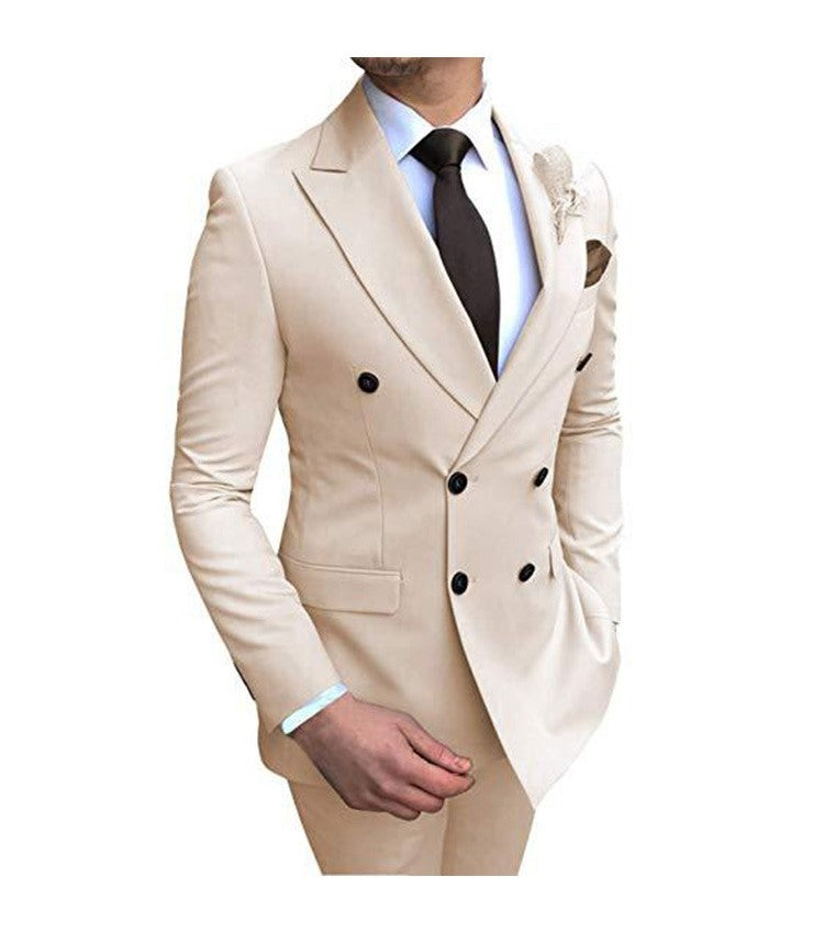 2-teiliger Herrenanzug, zweireihig, Revers, flach, Smart Fit, leger, Smoking, Hochzeits- und Eventanzüge (Blazer + Hose) | 9/7