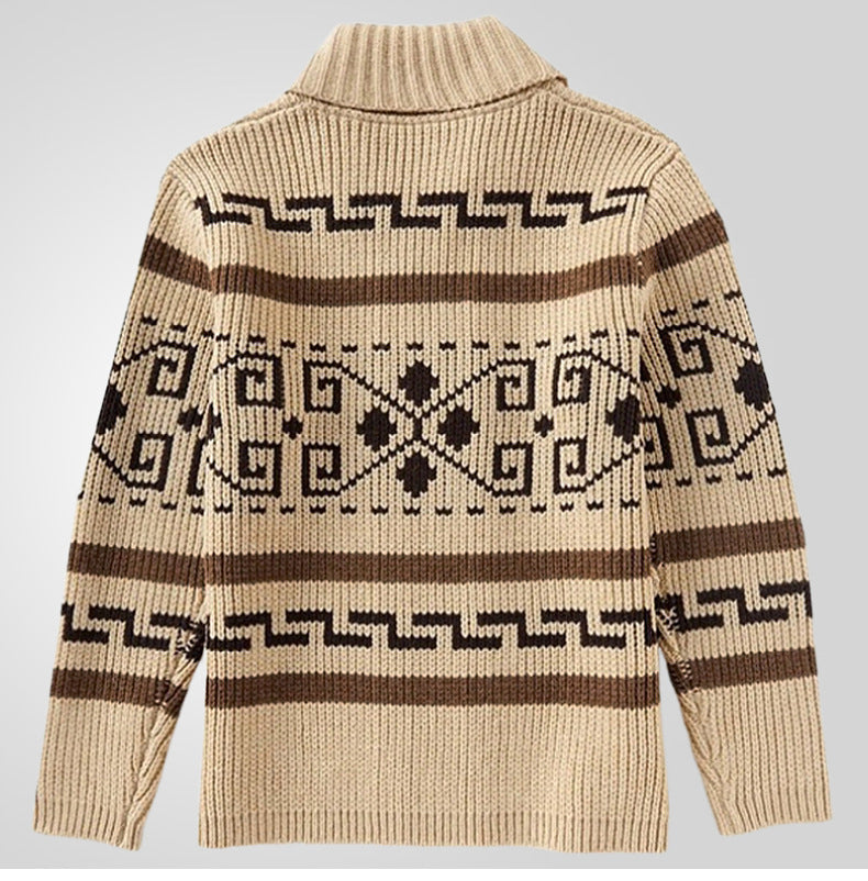 Stilvolle Slim Fit Jacquard-Strickjacke für Herren mit langen Ärmeln, lässiger Reverspullover | SY0013