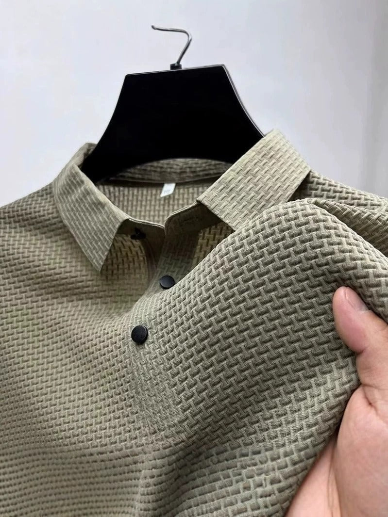 Herren Kurzarmhemd aus Eisseide – Atmungsaktiver Business Casual Stehkragen | A-D246