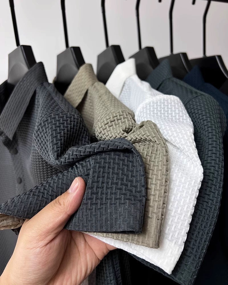 Herren Kurzarmhemd aus Eisseide – Atmungsaktiver Business Casual Stehkragen | A-D246
