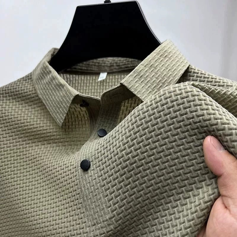 Herren Kurzarmhemd aus Eisseide – Atmungsaktiver Business Casual Stehkragen | A-D246