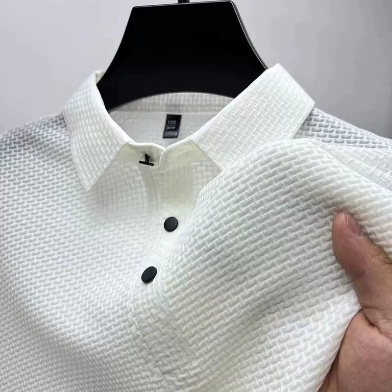 Herren Kurzarmhemd aus Eisseide – Atmungsaktiver Business Casual Stehkragen | A-D246