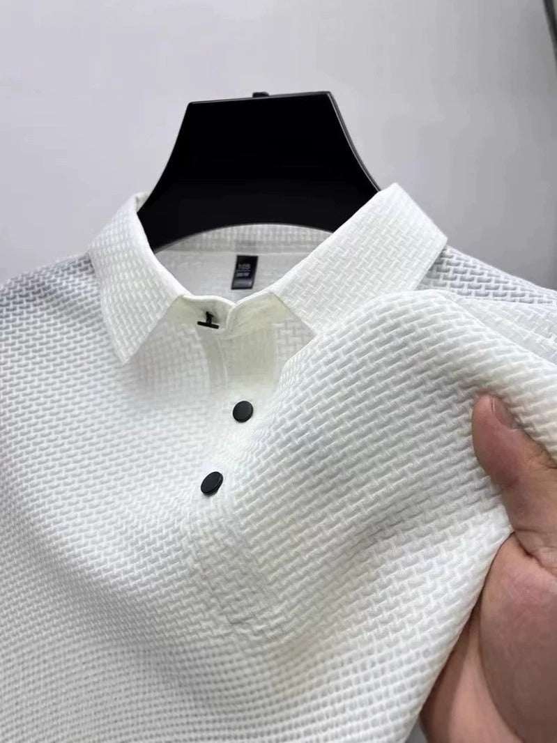 Herren Kurzarmhemd aus Eisseide – Atmungsaktiver Business Casual Stehkragen | A-D246