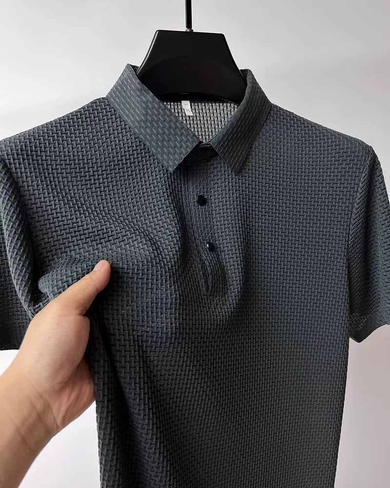 Herren Kurzarmhemd aus Eisseide – Atmungsaktiver Business Casual Stehkragen | A-D246