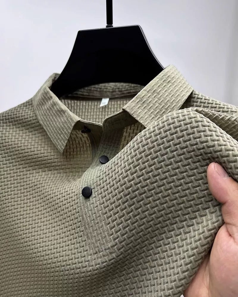 Herren Kurzarmhemd aus Eisseide – Atmungsaktiver Business Casual Stehkragen | A-D246