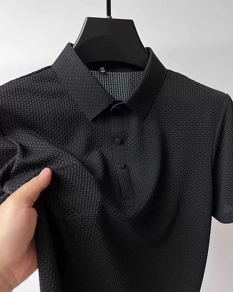 Herren Kurzarmhemd aus Eisseide – Atmungsaktiver Business Casual Stehkragen | A-D246