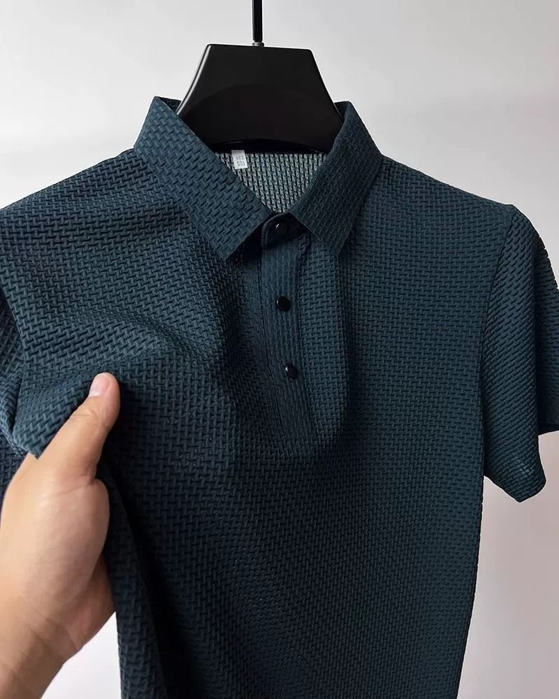 Herren Kurzarmhemd aus Eisseide – Atmungsaktiver Business Casual Stehkragen | A-D246
