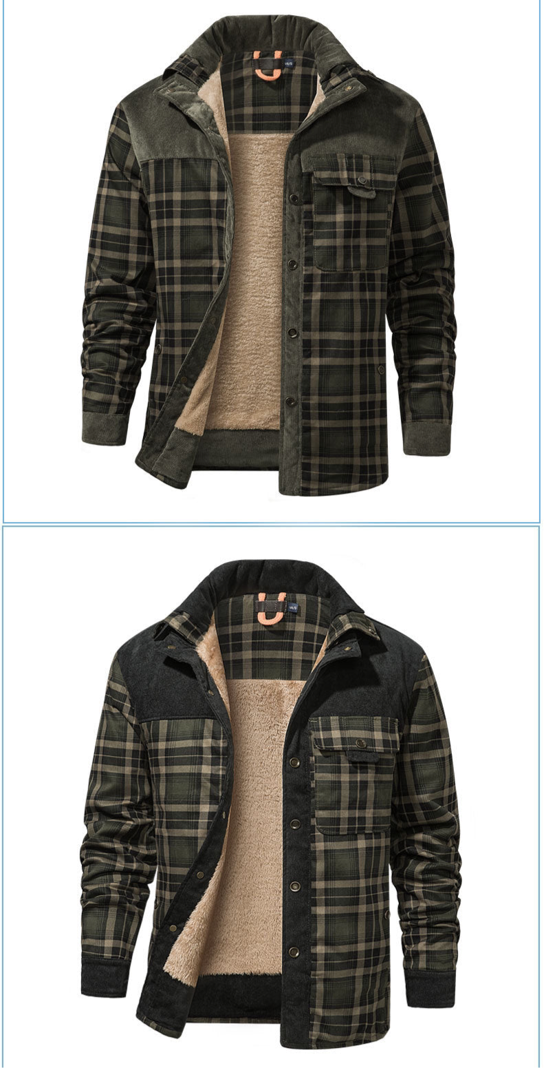 Herren Patchwork Cord Karo Hemd Jacke Übergröße Samtgefüttert Lässiges Winteroberteil | 3251