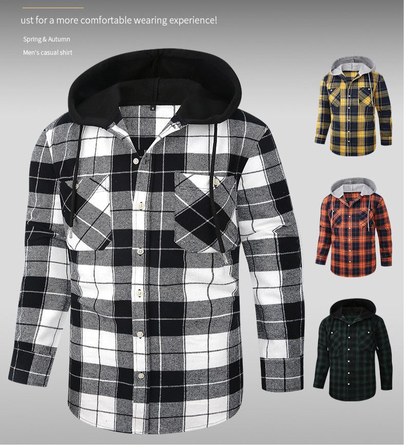 Herren Premium Loose Fit Casual Flanell Langarmhemd mit Kapuze und Karomuster | JM419