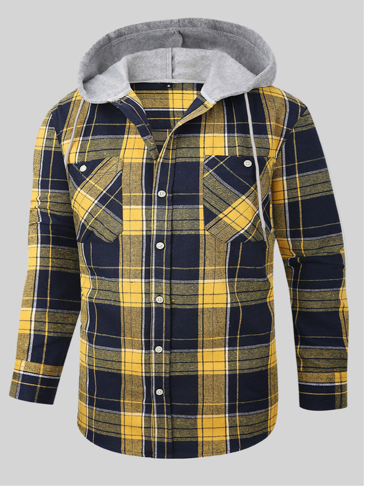 Herren Premium Loose Fit Casual Flanell Langarmhemd mit Kapuze und Karomuster | JM419