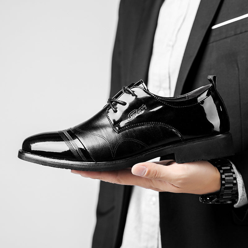 Schwarze, glänzende PU-Leder-Herrenschuhe für Freizeitveranstaltungen, Hochzeiten, bequeme formelle Business-Stiefel | 28008