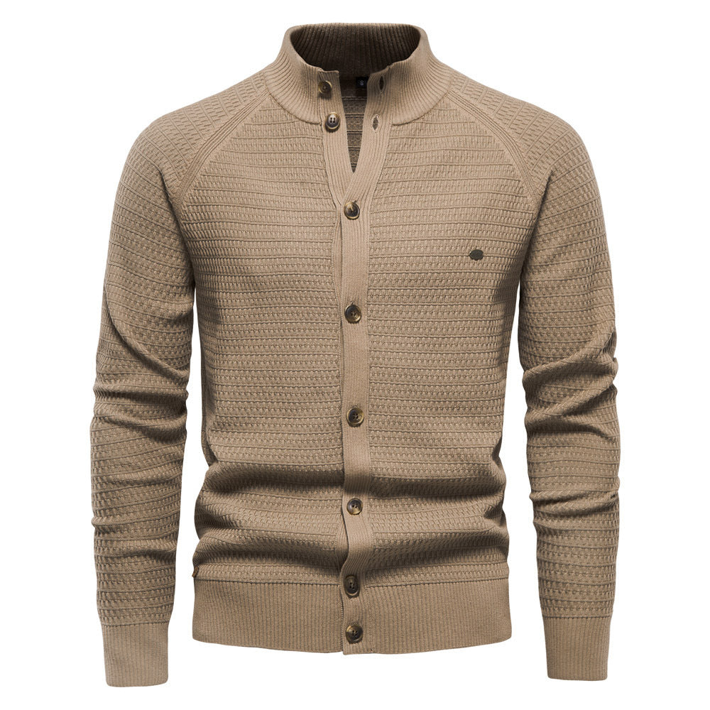 Herren Winter-Cardigan mit durchgehendem Reißverschluss – Strickoberteil aus hochelastischer Baumwolle mit Stehkragen | Y324