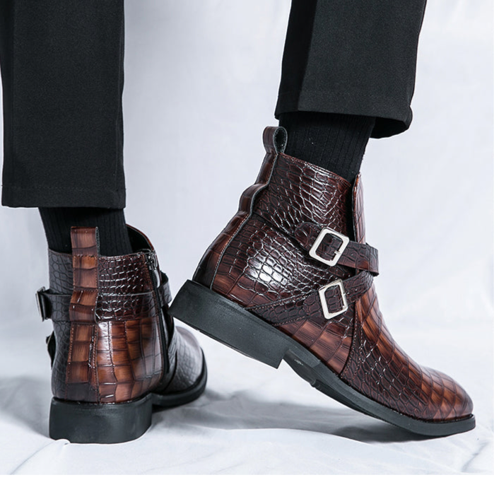 Reißverschluss geprägte High-Top-Lederschuhe Herren Vintage Martin Stiefel | 6805