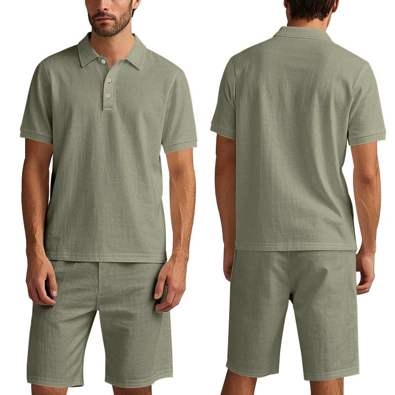 Atmungsaktives Leinen-Polo-Set für Herren – Cooles und bequemes Shirt- und Shorts-Outfit-Set | BKCS-20