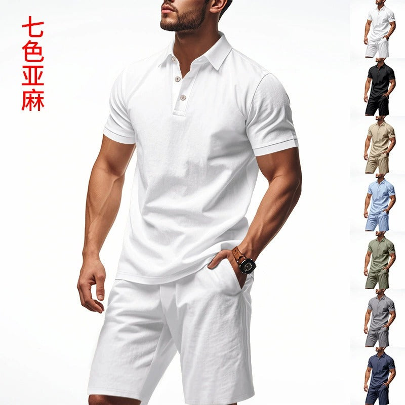 Atmungsaktives Leinen-Polo-Set für Herren – Cooles und bequemes Shirt- und Shorts-Outfit-Set | BKCS-20