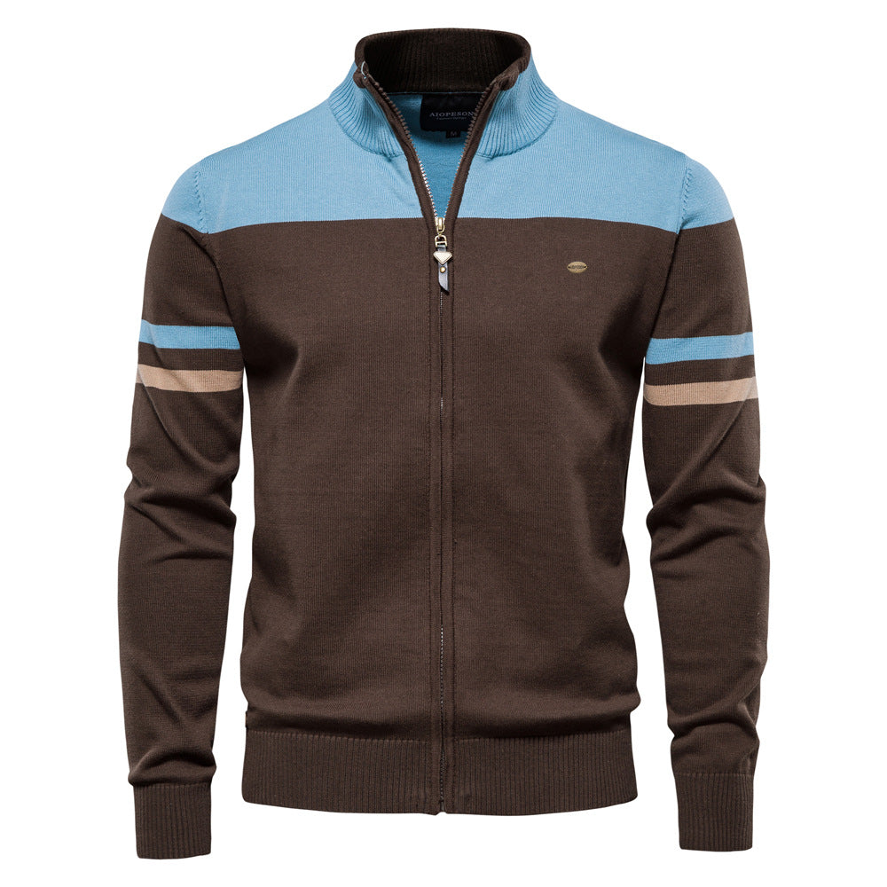 Herren-Strickjacke aus weicher Baumwolle mit Reißverschluss, Urban Slim Fit, Stehkragen, Pullover, Qualitätsoberteil | SW188
