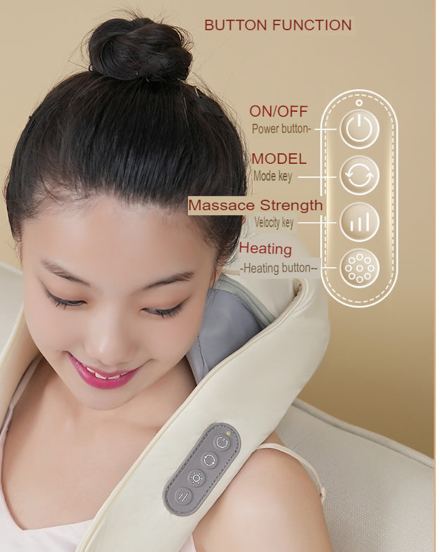 Nackenmassagegerät mit Wärme, wiederaufladbares, kabelloses elektrisches Massagekissen, Tiefenmassage zu Hause zur Muskelentspannung | AUX-WJH706