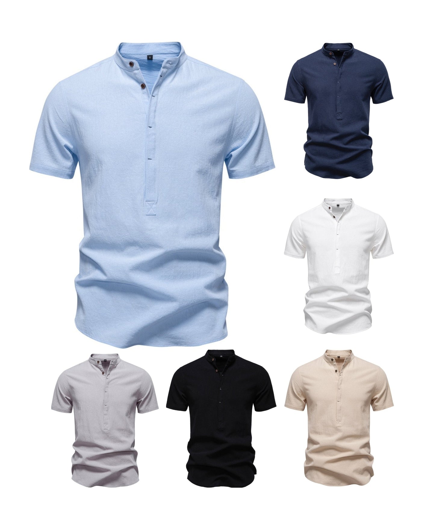 Japanisches minimalistisches Kurzarmhemd aus Leinenmischung für Herren – Sommerliches Slim-Fit-Freizeitoberteil | SH2039