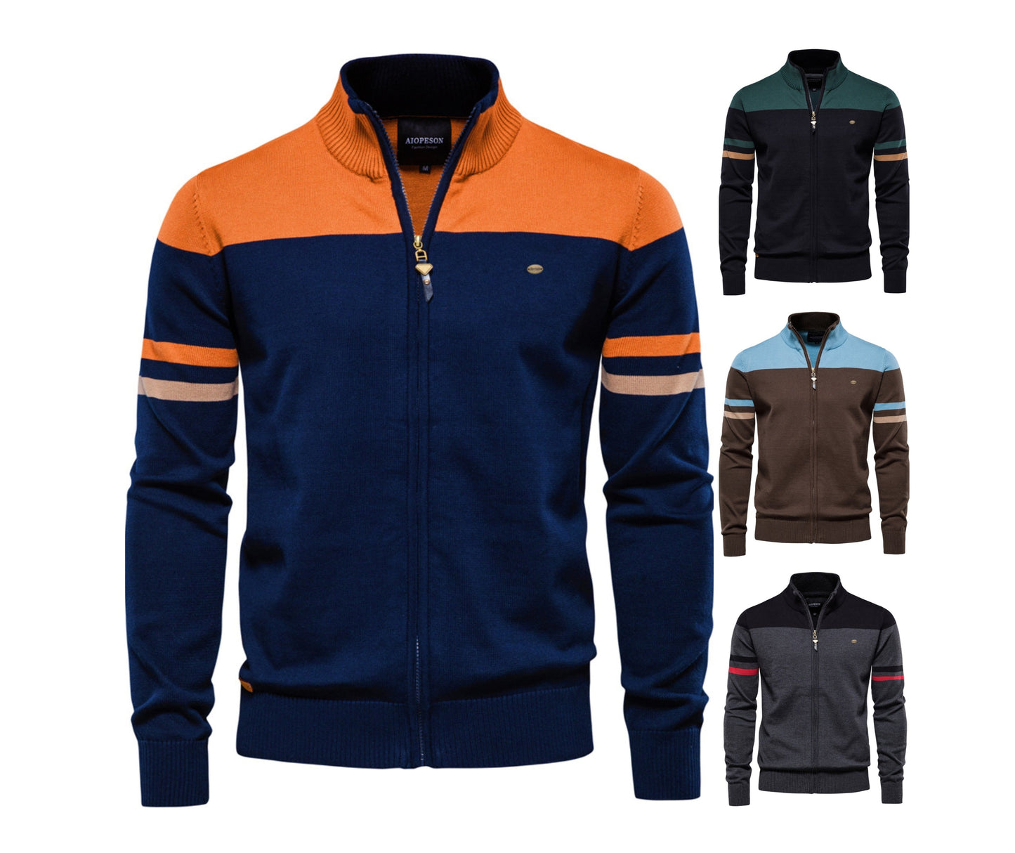 Herren-Strickjacke aus weicher Baumwolle mit Reißverschluss, Urban Slim Fit, Stehkragen, Pullover, Qualitätsoberteil | SW188