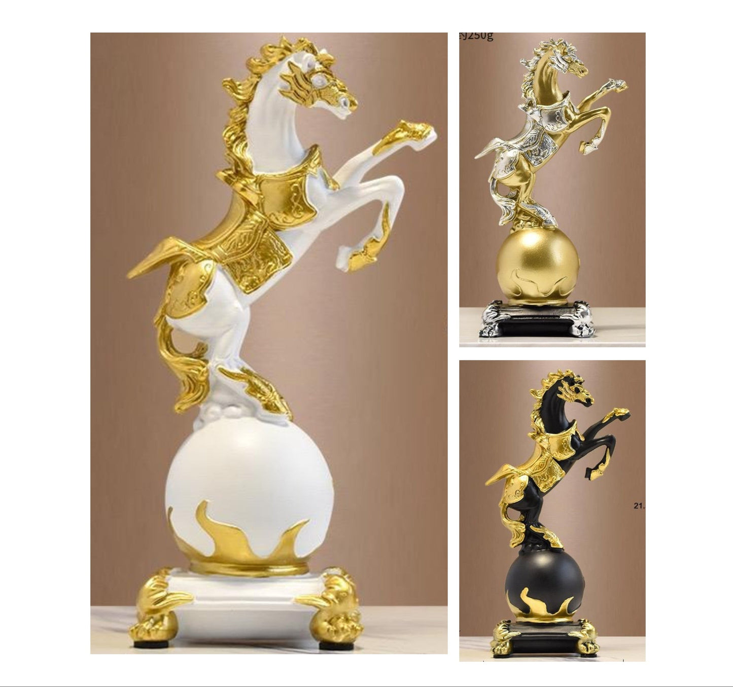Goldene galoppierende Pferdestatue aus Kunstharz, handgefertigtes Ornament für Heim- und Bürodekoration | BY230822