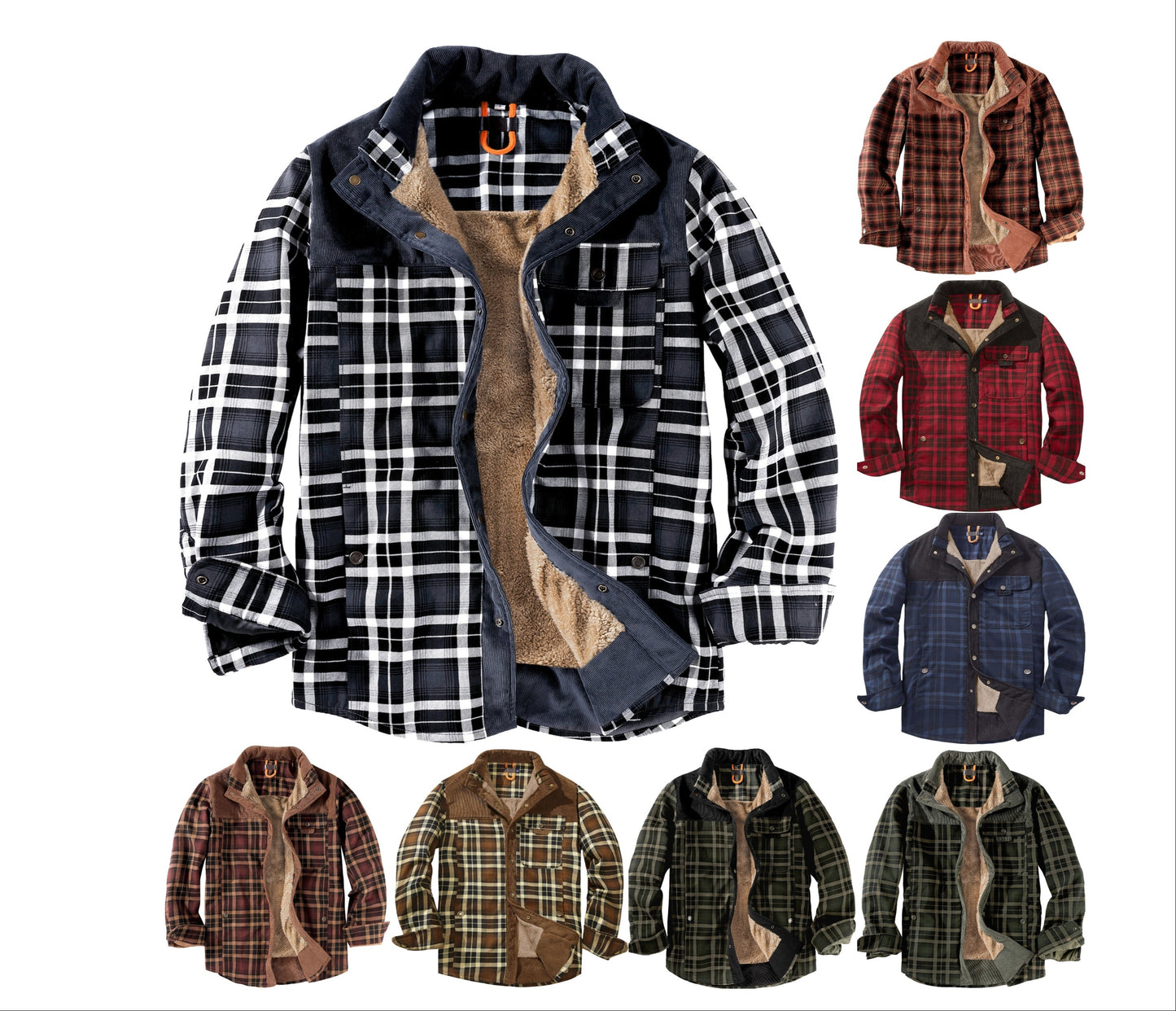 Herren Patchwork Cord Karo Hemd Jacke Übergröße Samtgefüttert Lässiges Winteroberteil | 3251