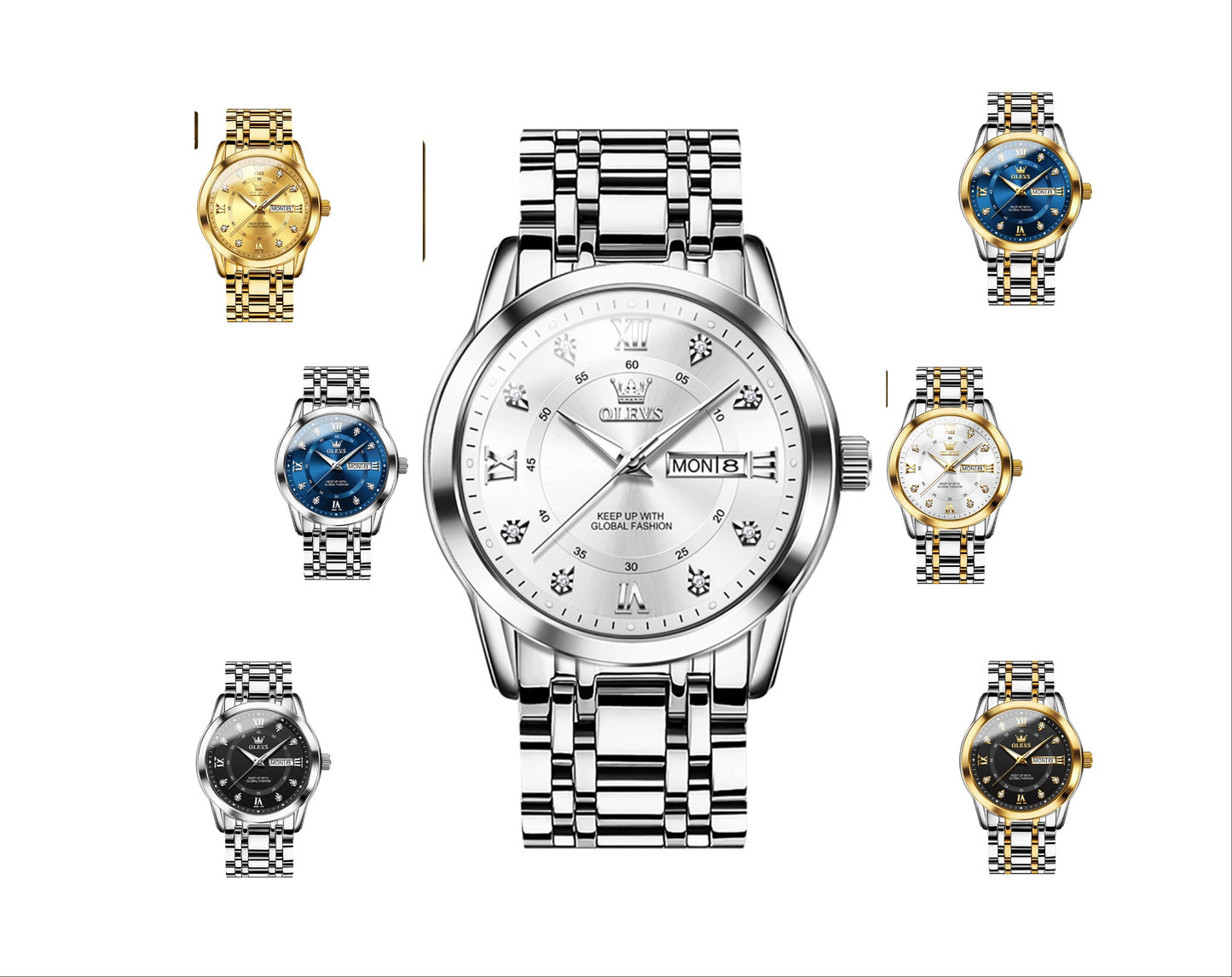 Luxuriöse Edelstahl-Quarzuhr für Herren, hochwertige Freizeit- und Business-Armbanduhr in Gold | 5513