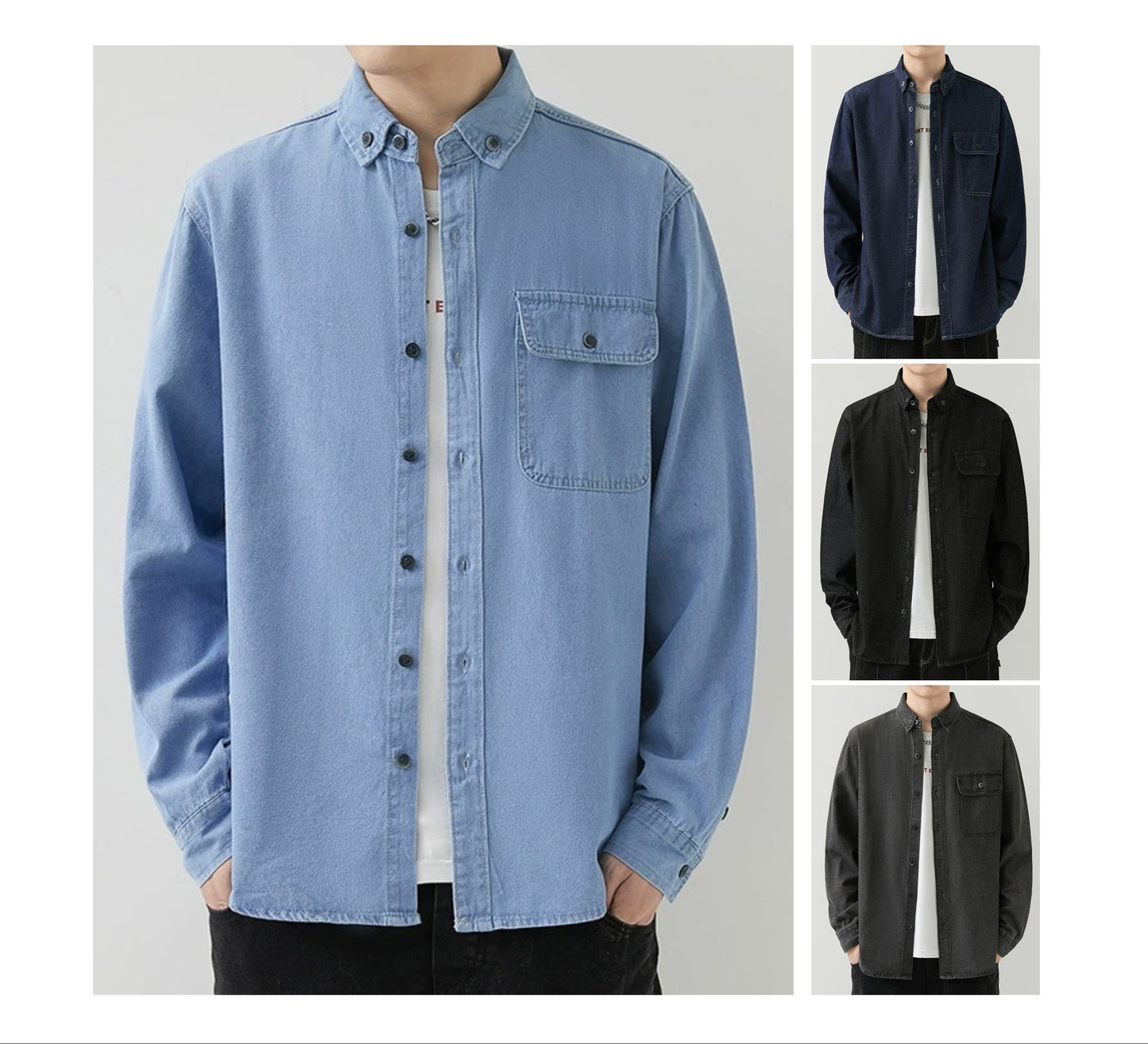 Herren Slim Fit Denim Langarmhemd Trendy Style Casual Arbeitsjacke Hemd | MT8003