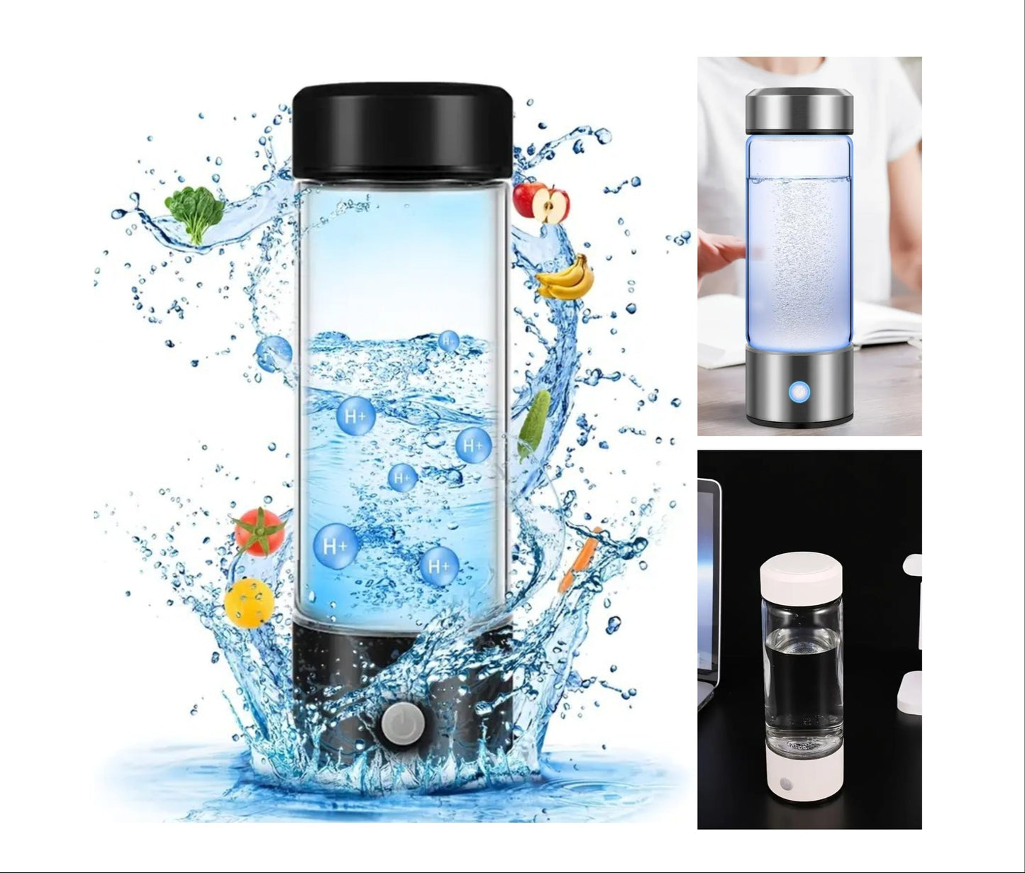 Wasserstoff-Wasserflasche – Per USB wiederaufladbar und tragbar mit Edelstahlverschluss. Verwandelt normales Wasser in wasserstoffreiche Flüssigkeit | TQ-08