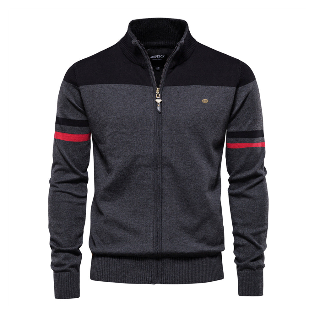 Herren-Strickjacke aus weicher Baumwolle mit Reißverschluss, Urban Slim Fit, Stehkragen, Pullover, Qualitätsoberteil | SW188