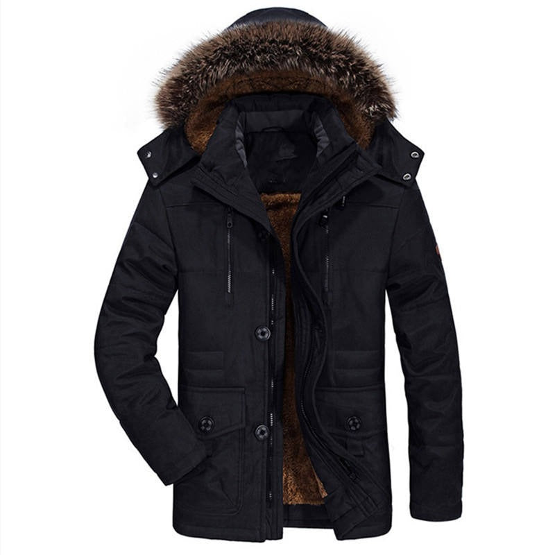 Herren-Baumwolljacke mit Kapuze, dickes Fleecefutter, schmaler Mantel, Parkas, warm, lässig | 7176