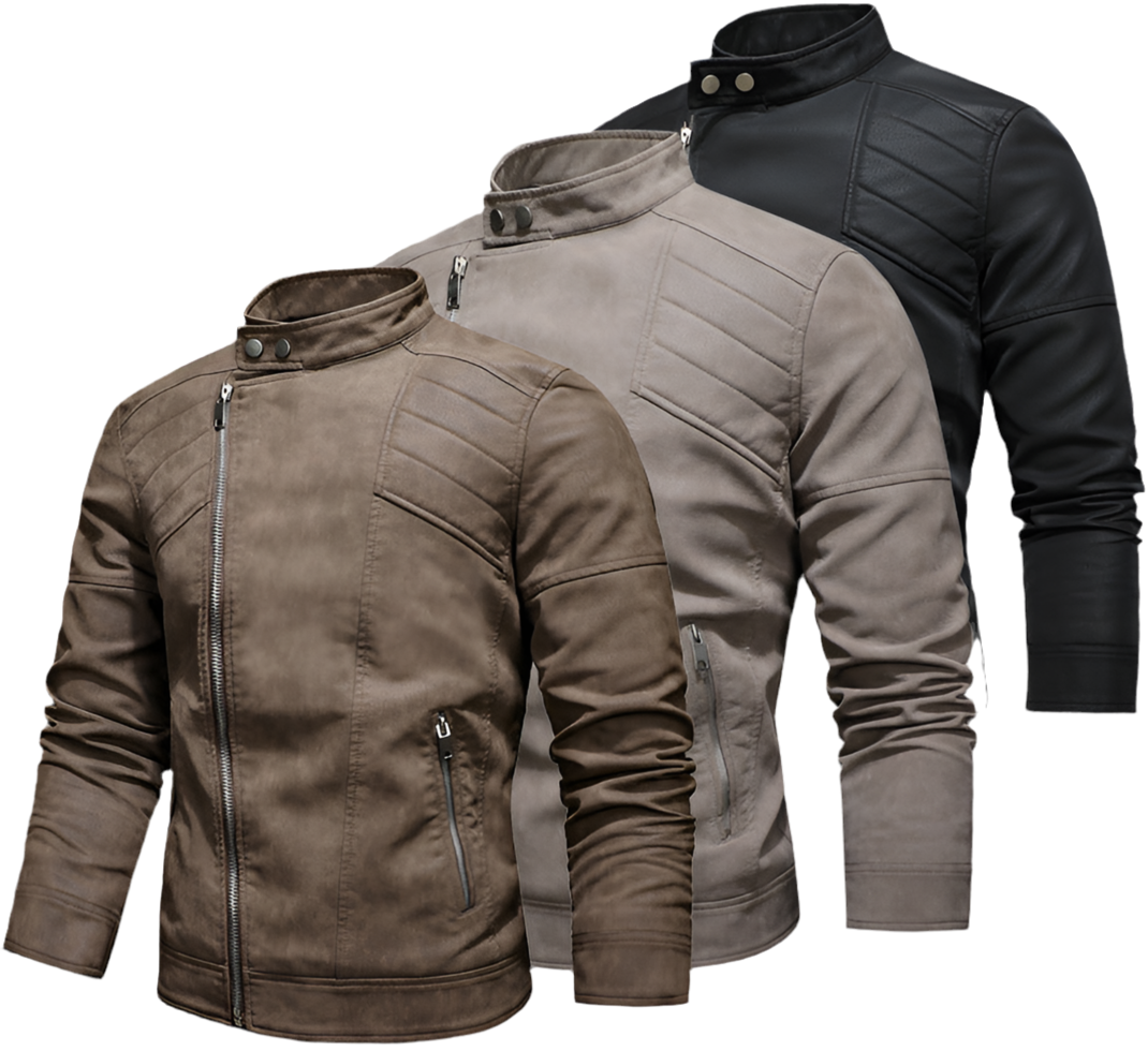 Herren PU-Lederjacke Gepolstertes Revers Schräges Revers Reißverschluss Koreanischer Stehkragen Jacke Blazer | KH-138