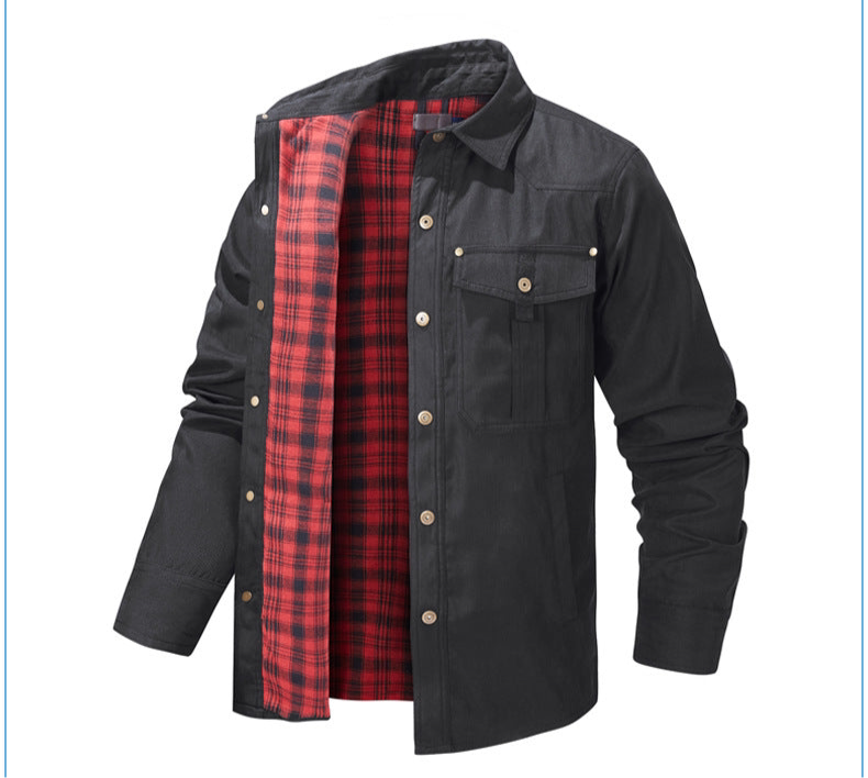 Herren Karojacke Langarm Button-Down Flanelljacke mit Taschen für Streetwear | 3268