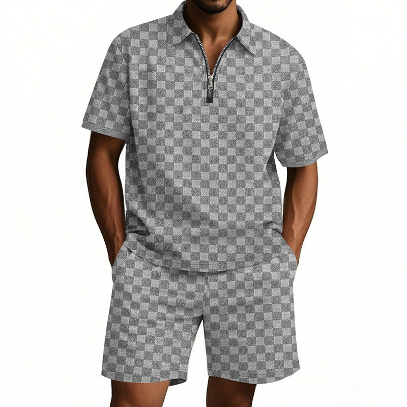 Trendiges Herren-Poloshirt mit Schachbrettmuster und passenden Shorts, zweiteiliges Sommer-Outfit-Set | CW-25