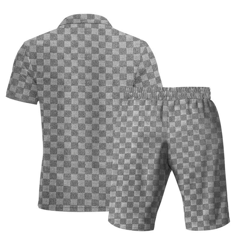 Trendiges Herren-Poloshirt mit Schachbrettmuster und passenden Shorts, zweiteiliges Sommer-Outfit-Set | CW-25