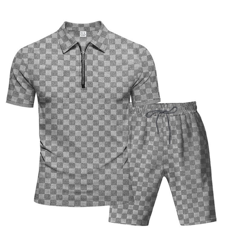 Trendiges Herren-Poloshirt mit Schachbrettmuster und passenden Shorts, zweiteiliges Sommer-Outfit-Set | CW-25