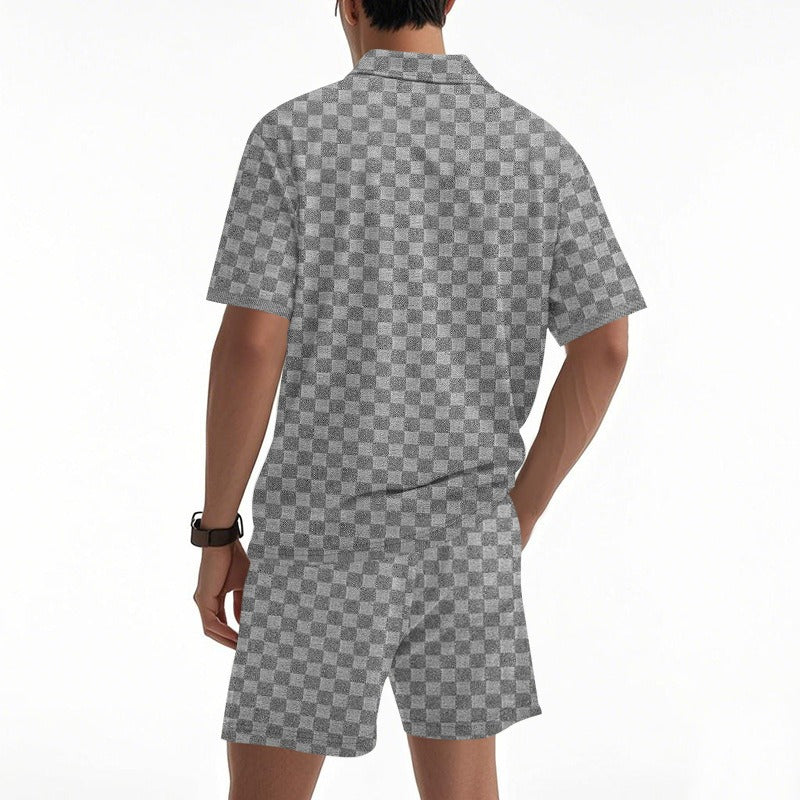 Trendiges Herren-Poloshirt mit Schachbrettmuster und passenden Shorts, zweiteiliges Sommer-Outfit-Set | CW-25