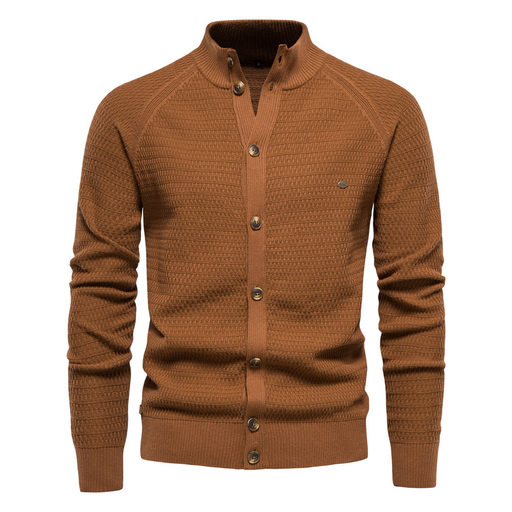 Herren Winter-Cardigan mit durchgehendem Reißverschluss – Strickoberteil aus hochelastischer Baumwolle mit Stehkragen | Y324