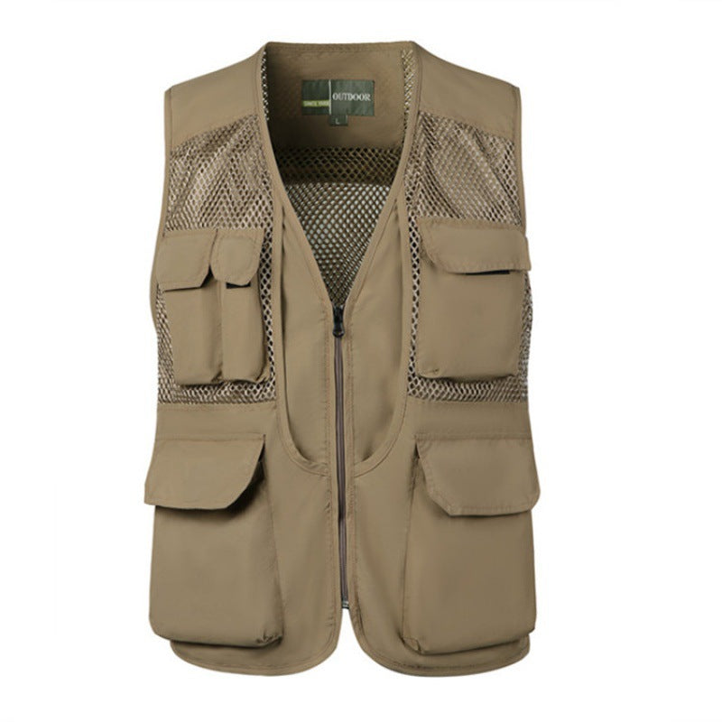 Herren Angelweste Mesh Ärmellos Multi-Tasche Reißverschluss Militär Jagdjacke | D210N738