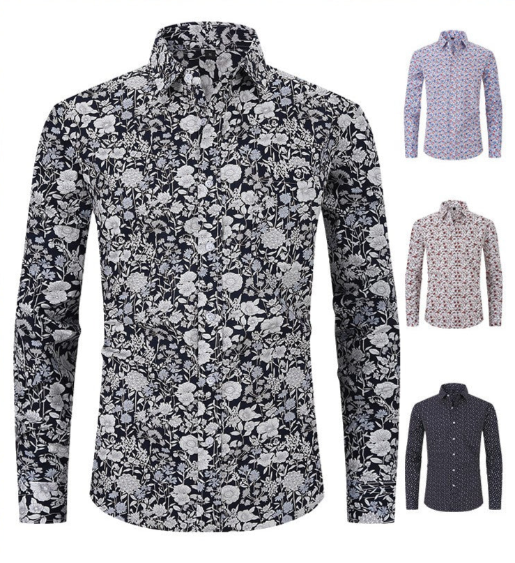 Herrenhemd mit klassischem Blumenmuster und Knopfleiste | Q7