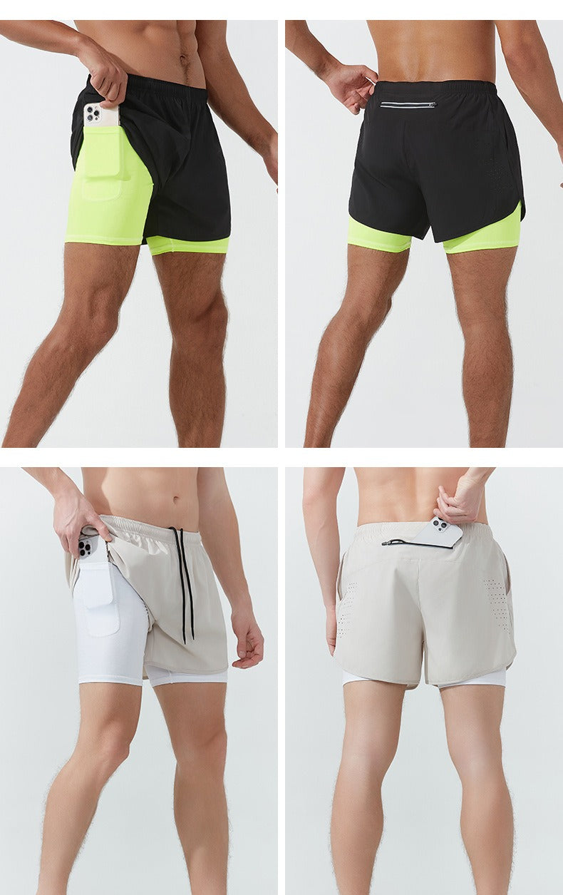 3/4-Laufshorts für Herren – schnelltrocknende, rutschfeste, doppellagige Gym- und Marathon-Shorts | DK22001&WDK22001