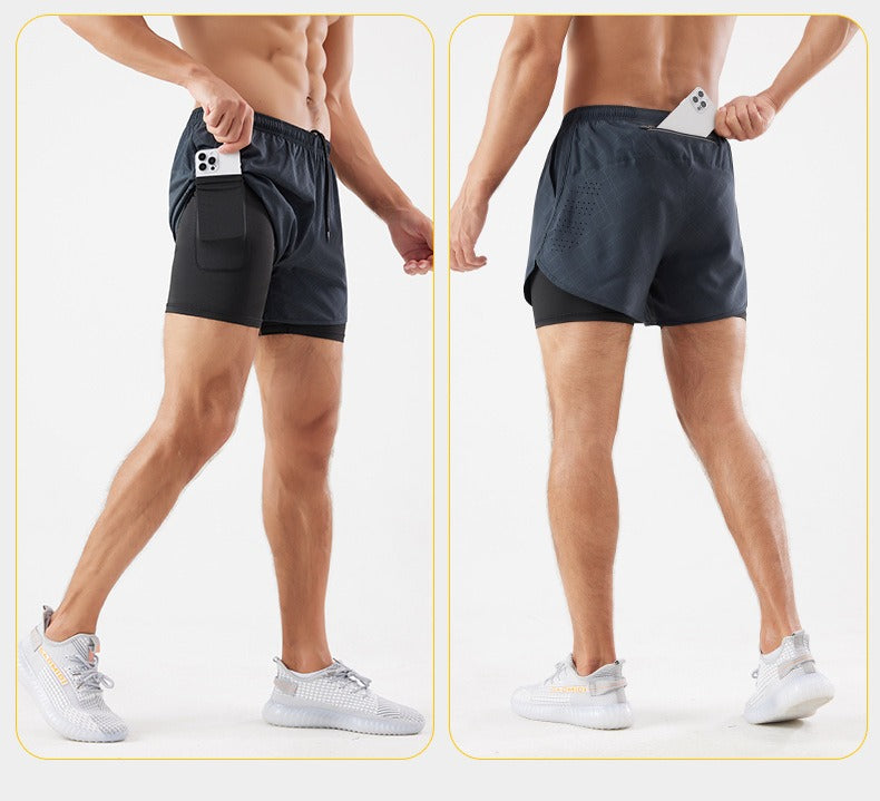 3/4-Laufshorts für Herren – schnelltrocknende, rutschfeste, doppellagige Gym- und Marathon-Shorts | DK22001&WDK22001