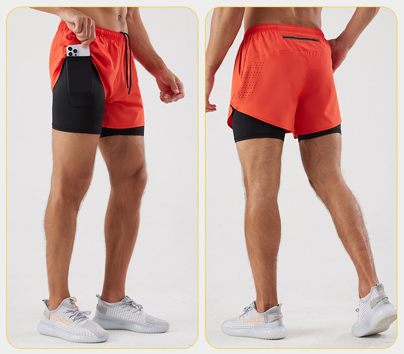 3/4-Laufshorts für Herren – schnelltrocknende, rutschfeste, doppellagige Gym- und Marathon-Shorts | DK22001&WDK22001