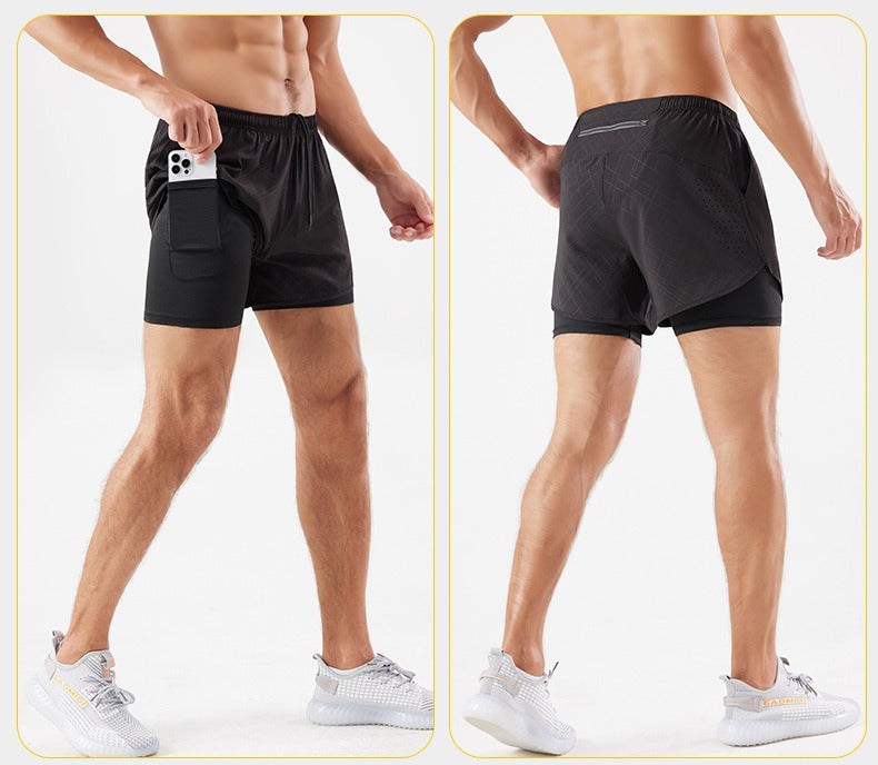 3/4-Laufshorts für Herren – schnelltrocknende, rutschfeste, doppellagige Gym- und Marathon-Shorts | DK22001&WDK22001