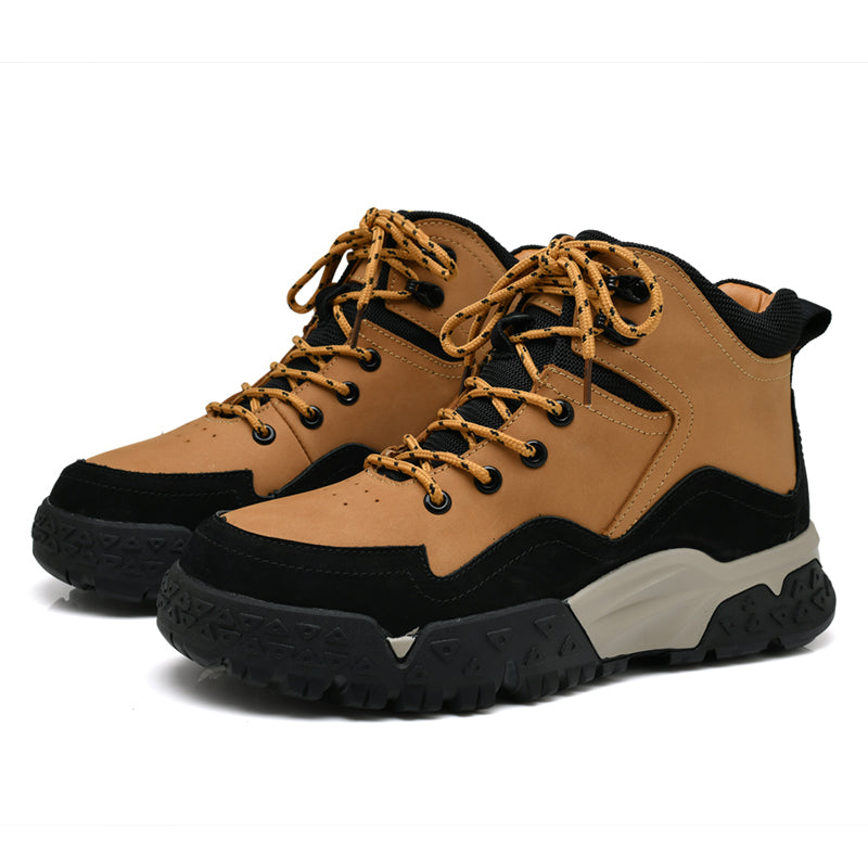 Herren-Arbeitsstiefel aus echtem Leder, Outdoor-Sicherheitsstiefel mit dicker Sohle | 6015
