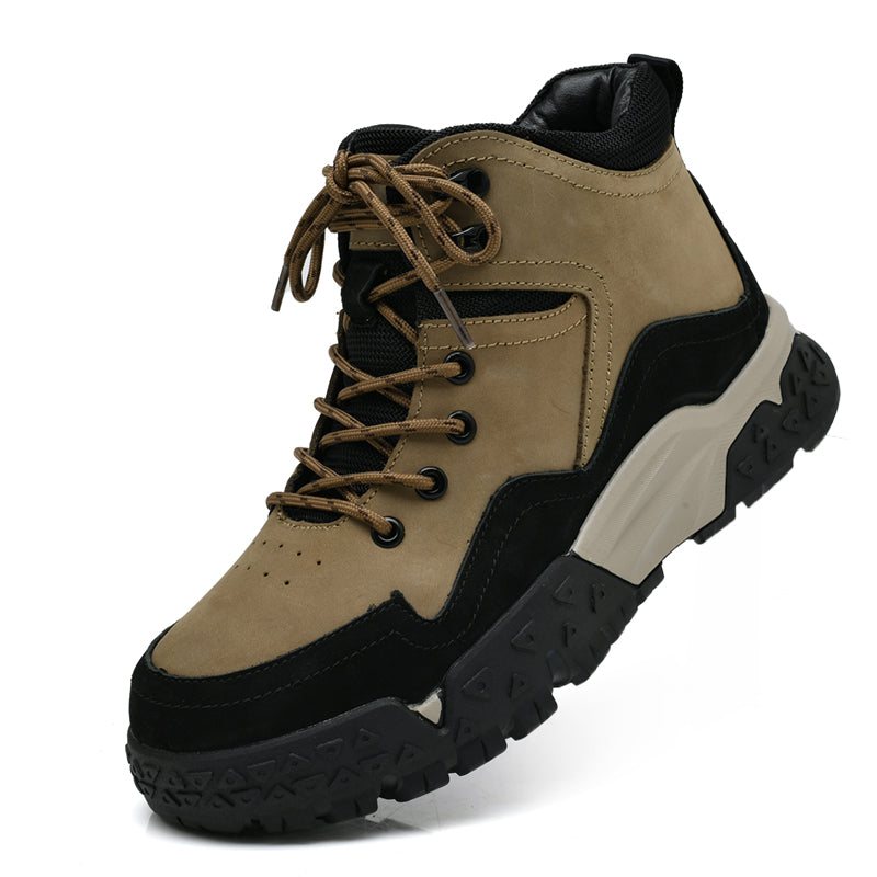 Herren-Arbeitsstiefel aus echtem Leder, Outdoor-Sicherheitsstiefel mit dicker Sohle | 6015