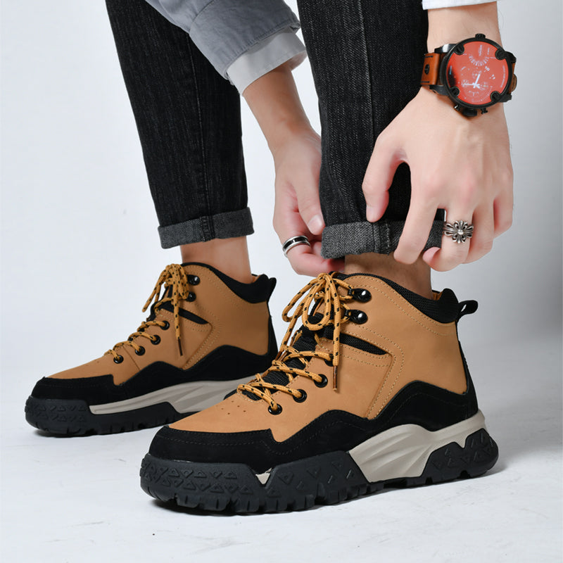 Herren-Arbeitsstiefel aus echtem Leder, Outdoor-Sicherheitsstiefel mit dicker Sohle | 6015