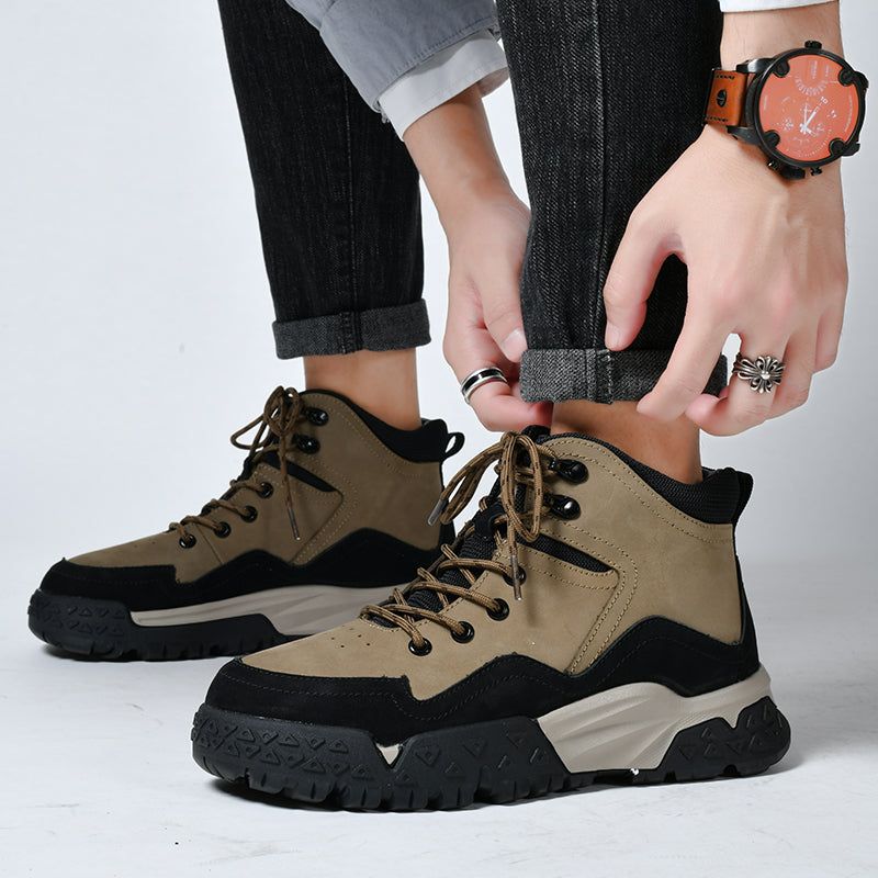 Herren-Arbeitsstiefel aus echtem Leder, Outdoor-Sicherheitsstiefel mit dicker Sohle | 6015